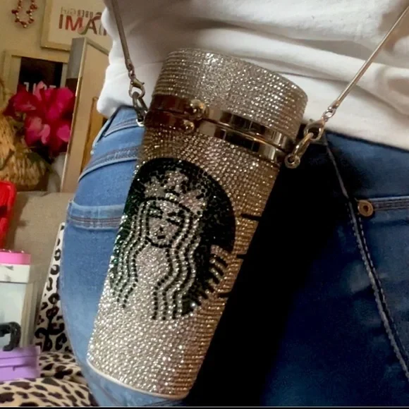 Starbucks Silver, Green & Gold Rhinestone Crossbody Purse - Picture 15 of 15